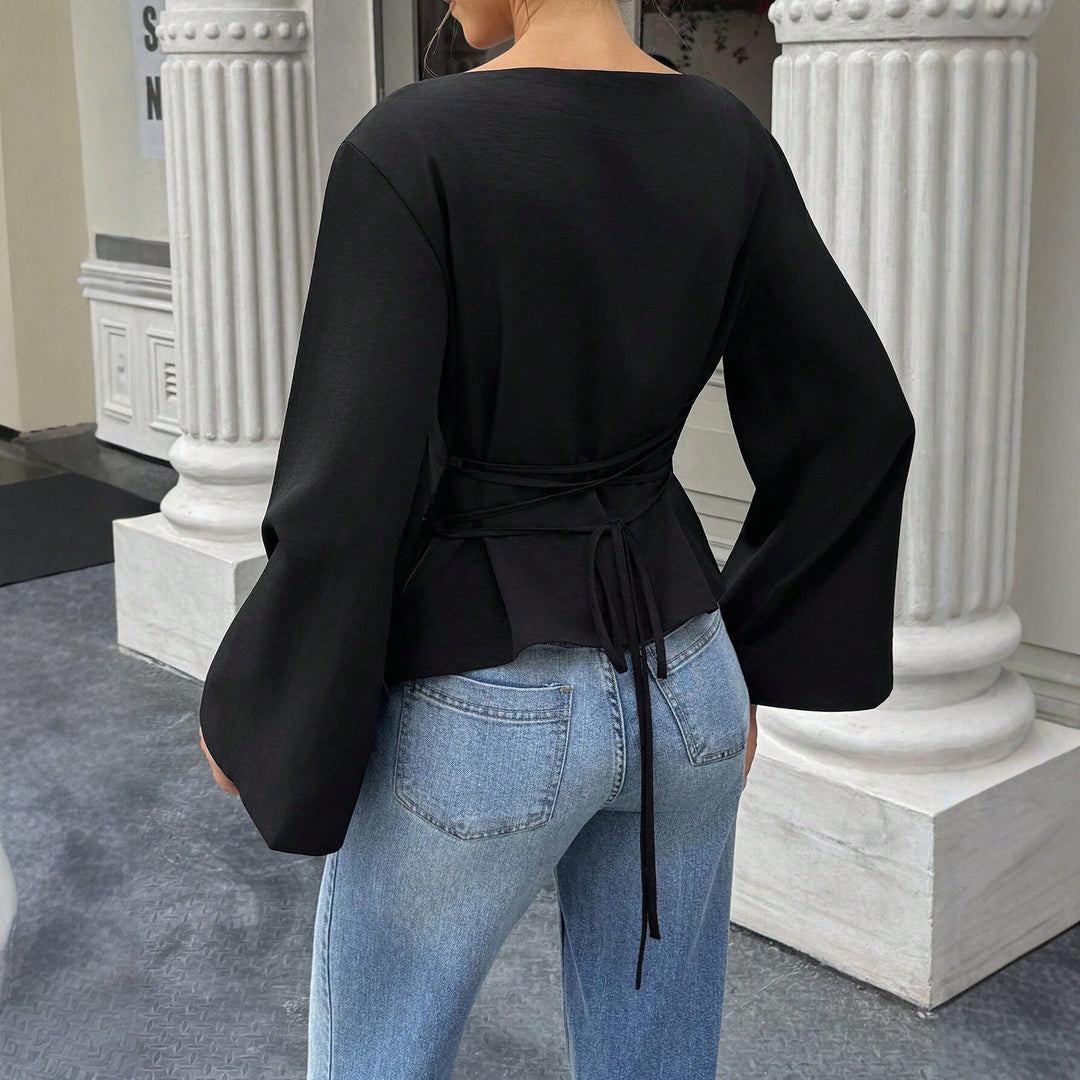 Women Bootneck-Long sleeve shirt with wide cuff sleeve and fitted side seam Mune Fashion