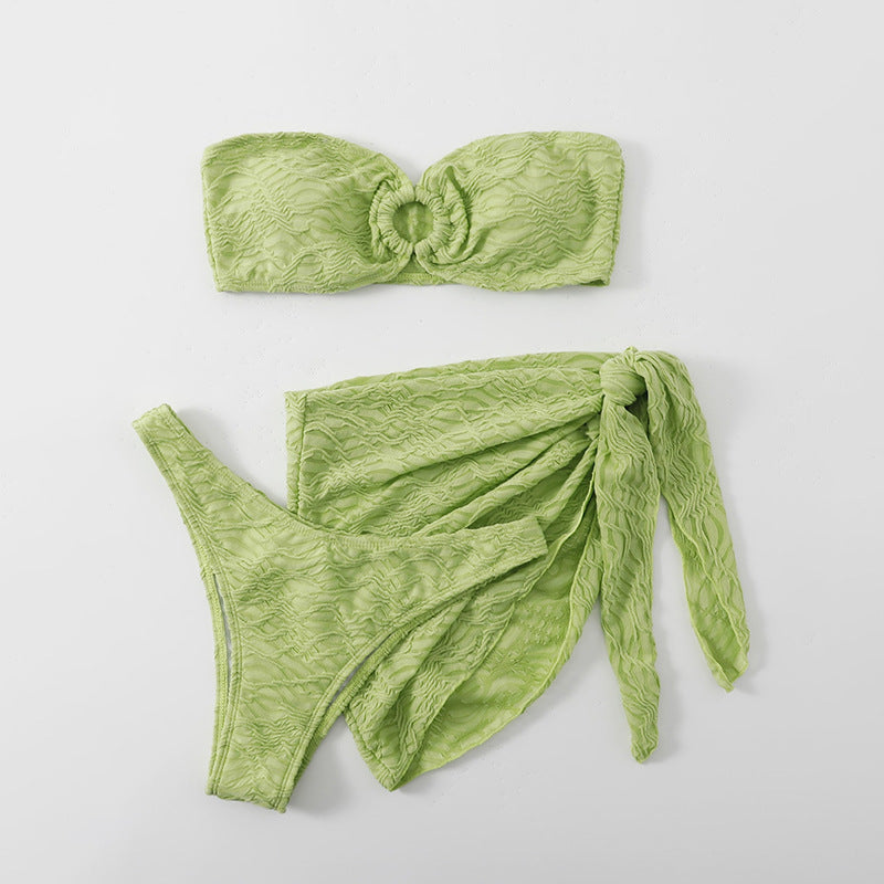 Ladies bandeau bikini top with sophisticated ring closure and ruffle details Mune Fashion