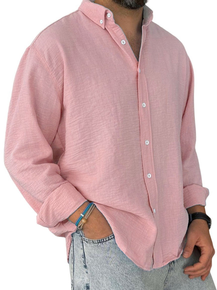 Men's nan lightweight cotton-linen shirt with button-down collar and relaxed fit Mune Fashion