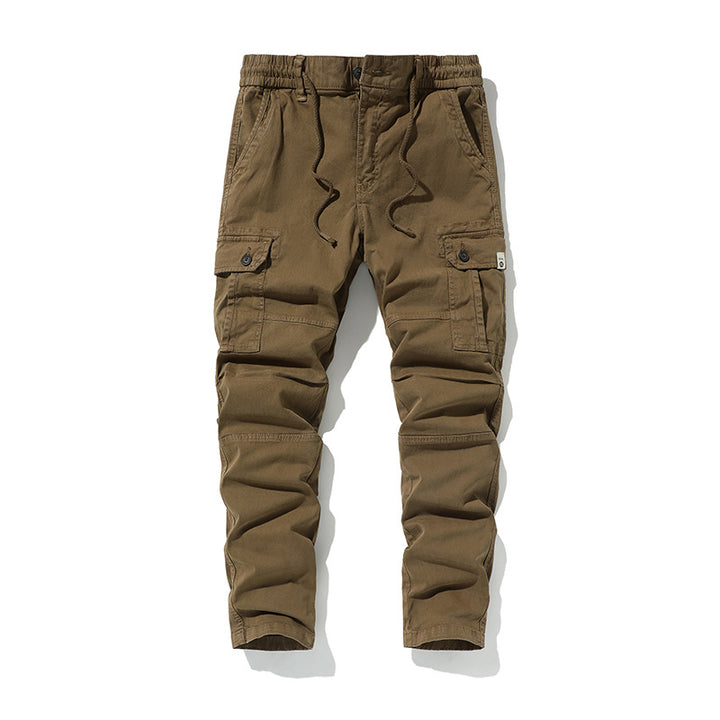Men Durable Canvas Cargo Pants with Ergonomic Knee Pleats, Drawstring Waistband and Patch Pocket Mune Fashion