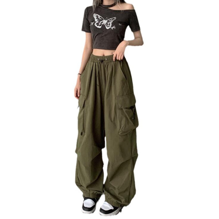Women's wide cargo pants with tunnel drawstring, adjustable hem, and multiple pockets Mune Fashion
