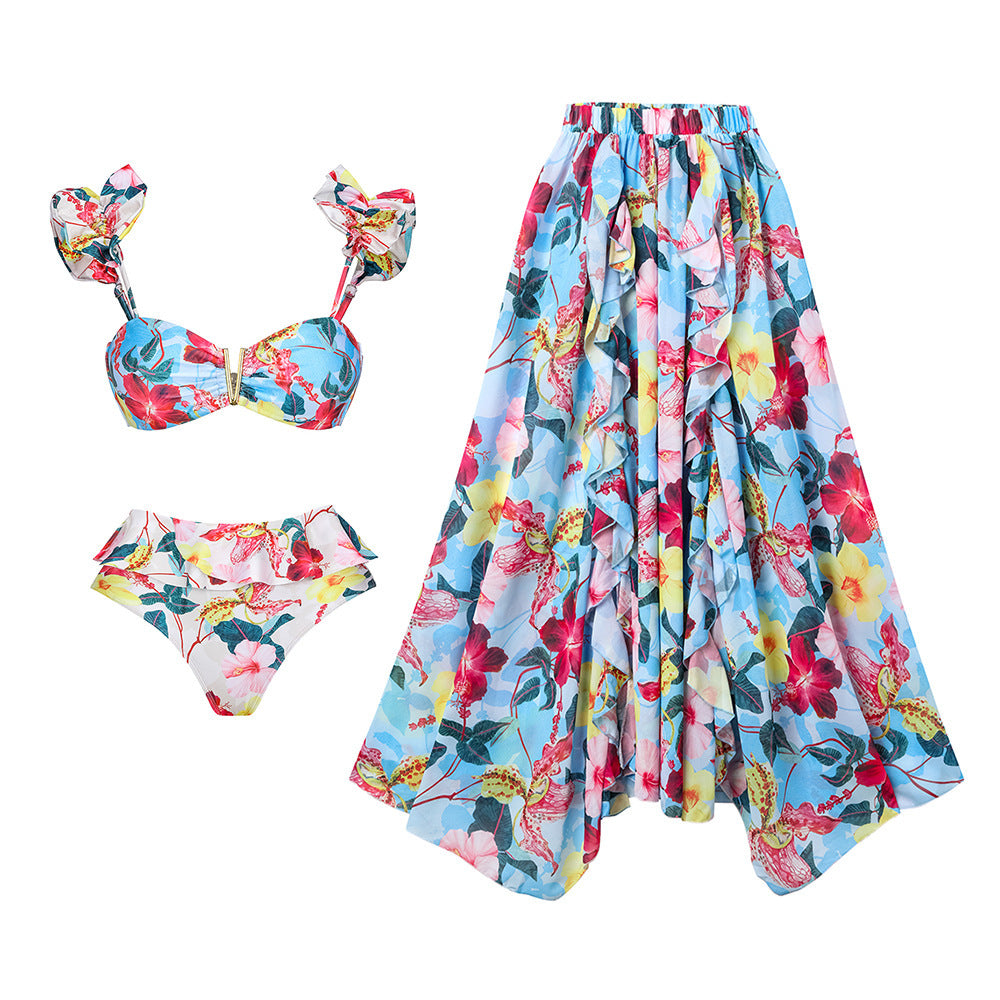 Women Bikini with Ruffles and Matching Maxi Skirt Mune Fashion