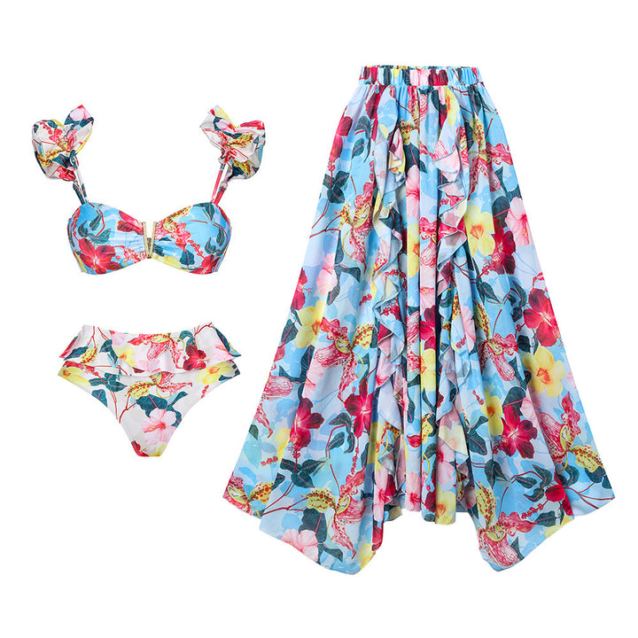 Women Bikini with Ruffles and Matching Maxi Skirt Mune Fashion