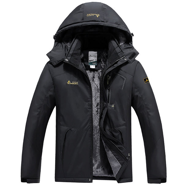 Men's technical outdoor thermal jacket with removable hood, windproof outer shell and warming fleece lining Mune Fashion