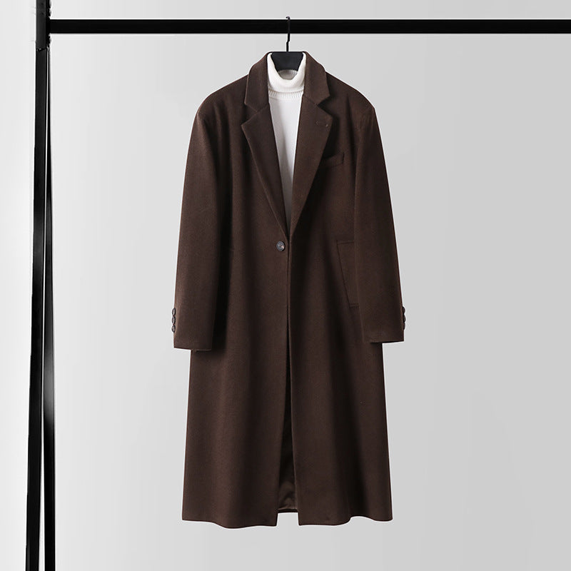 Men's Tailored Wool Blend Long Coat with Shawl Collar and One Button Closure Mune Fashion