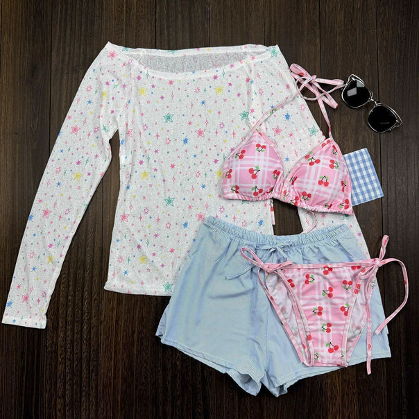 Womens Swimsuit Set with Playful Cherry Motif Mune Fashion