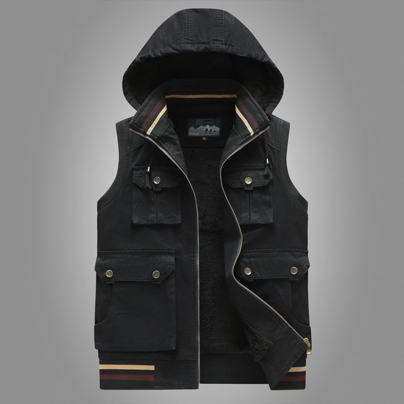 Men's Utility Vest with Hood, Teddy Lining and Multi-Pockets Mune Fashion