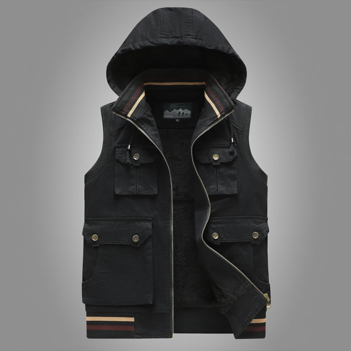 Men's Utility Vest with Hood, Teddy Lining and Multi-Pockets Mune Fashion