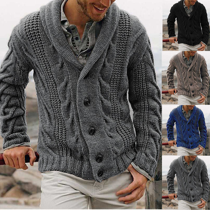 Men's chunky knit cardigan with shawl collar and cable pattern Mune Fashion