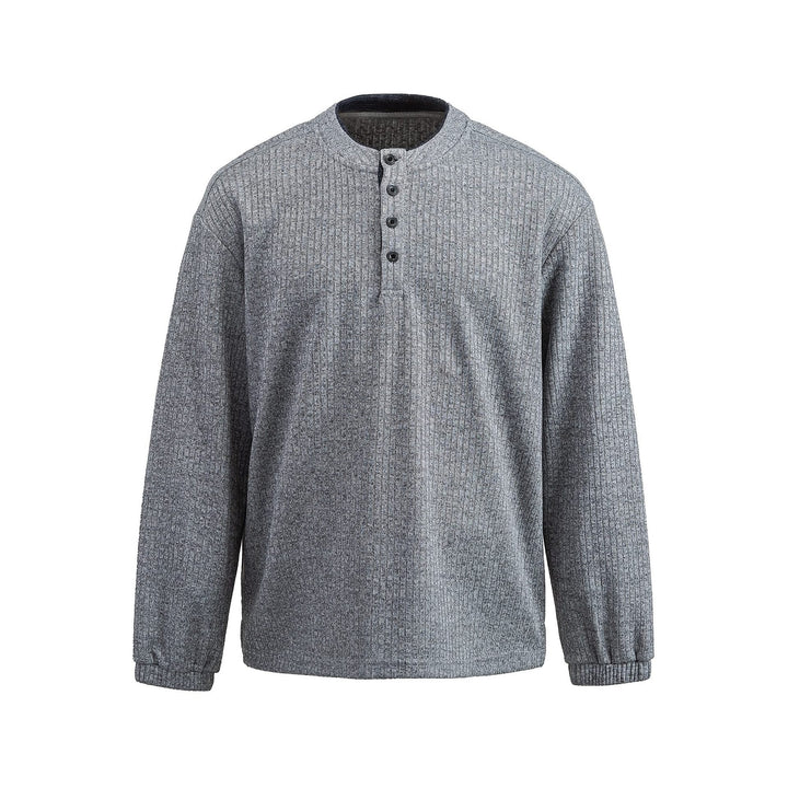 Men's ribbed structure Henley pullover with stand-up collar and button placket Mune Fashion