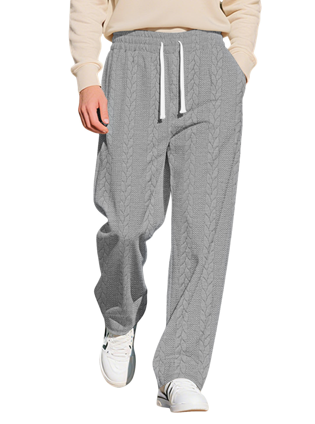 Men's loosely falling knit joggers with cable pattern and drawstring Mune Fashion