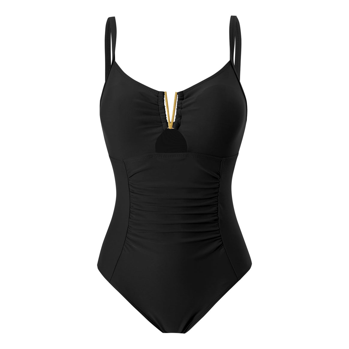 Ladies One-Piece Swimsuit with Ruching and Elegant Zipper Mune Fashion