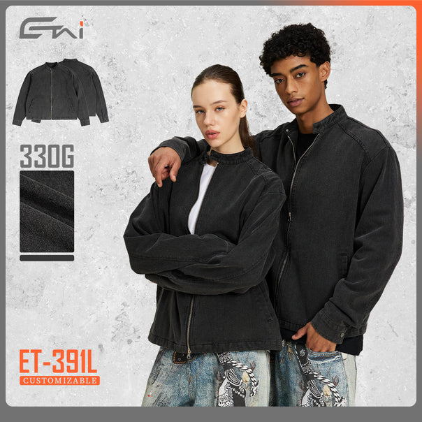 Men's denim jacket with stand-up collar and full-length zipper Mune Fashion