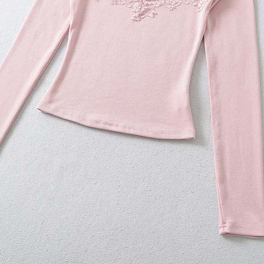 Women's Fitted Long Sleeve Shirt with Lace Bustier Look Mune Fashion