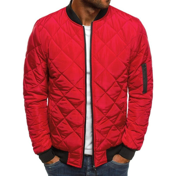 Men's lightweight quilted blouson jacket with diamond stitching, elastic ribbed cuffs, and sleeve zip pocket Mune Fashion