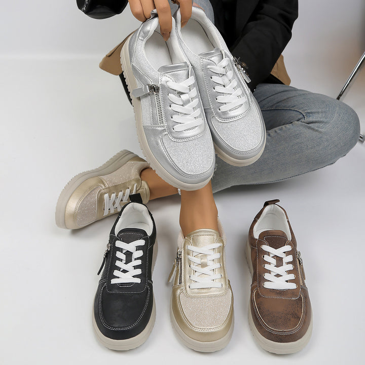 Women's fashionable platform sneakers with side zipper, padded memory insole, and non-slip tread sole Mune Fashion