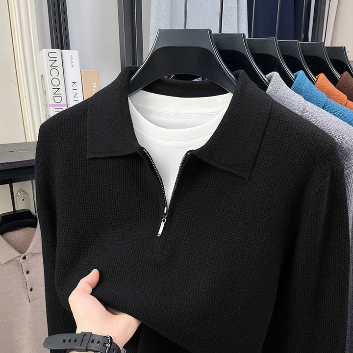 Men's Fine Knit Half-Zip Polo with Shirt Collar and Fine Rib Structure Mune Fashion