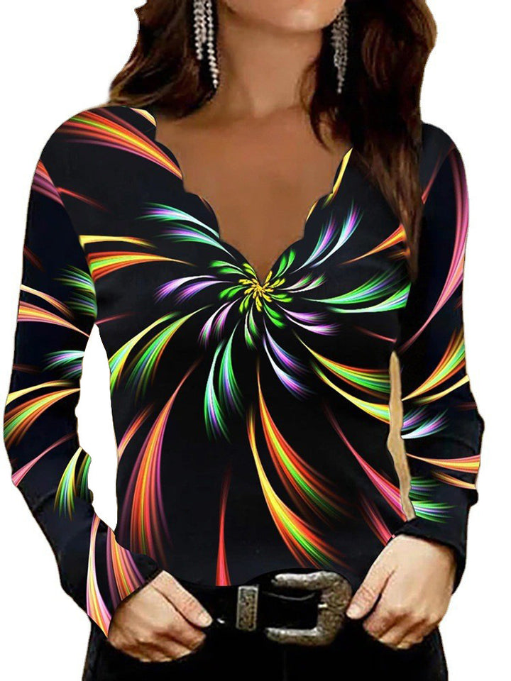 Women's Glitter Intarsia Long Sleeve Shirt with V-Neck and Gemstone Effect Mune Fashion