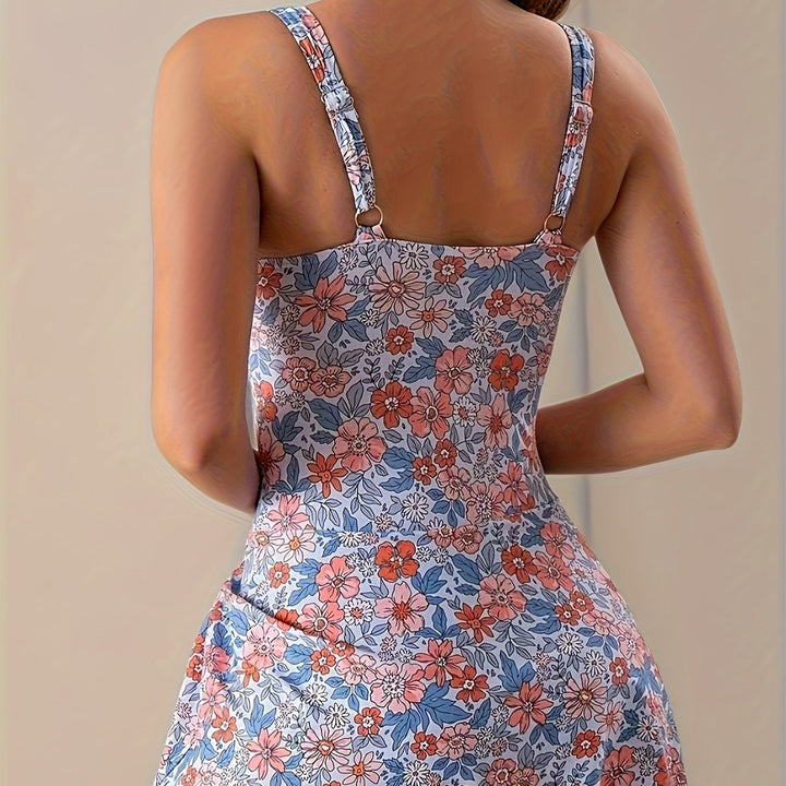 Women Floral Design Swimsuit with Wrap Skirt Mune Fashion