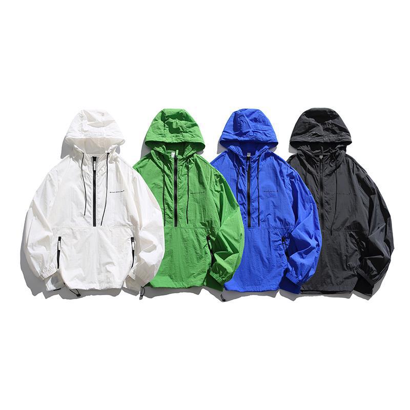 Unisex Lightweight Ripstop Hoodie Anorak with Half-Zip, Drawstring & Zipper Pockets Mune Fashion