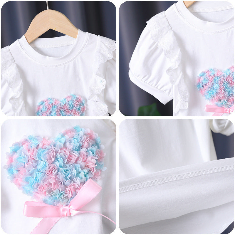 Girl's T-Shirt with Ruffle Details and Heart Motif Mune Fashion