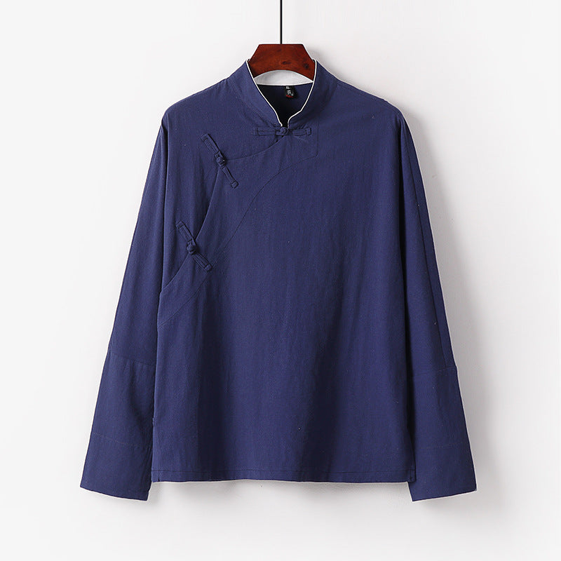 Men's Loose Stand Collar Top with Toggle Buttons and Side Button Placket Mune Fashion