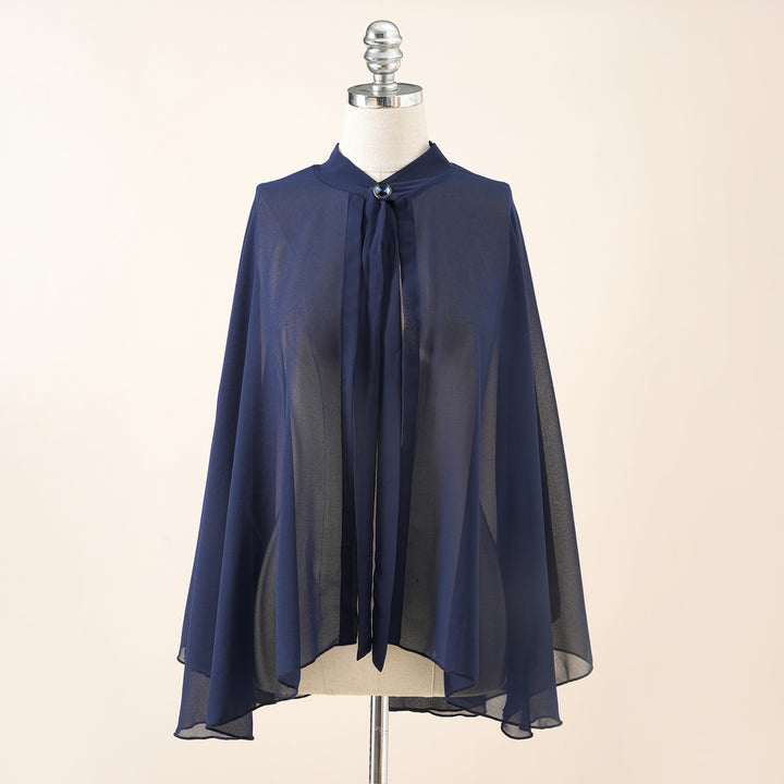 Women's Chiffon Cape with Bow Collar and Decorative Button Mune Fashion