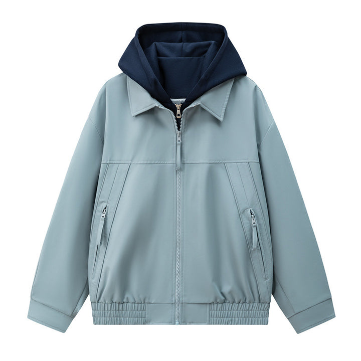 Men's Boxy Transitional Jacket with Contrasting Inner Hood and Elastic Hem Mune Fashion