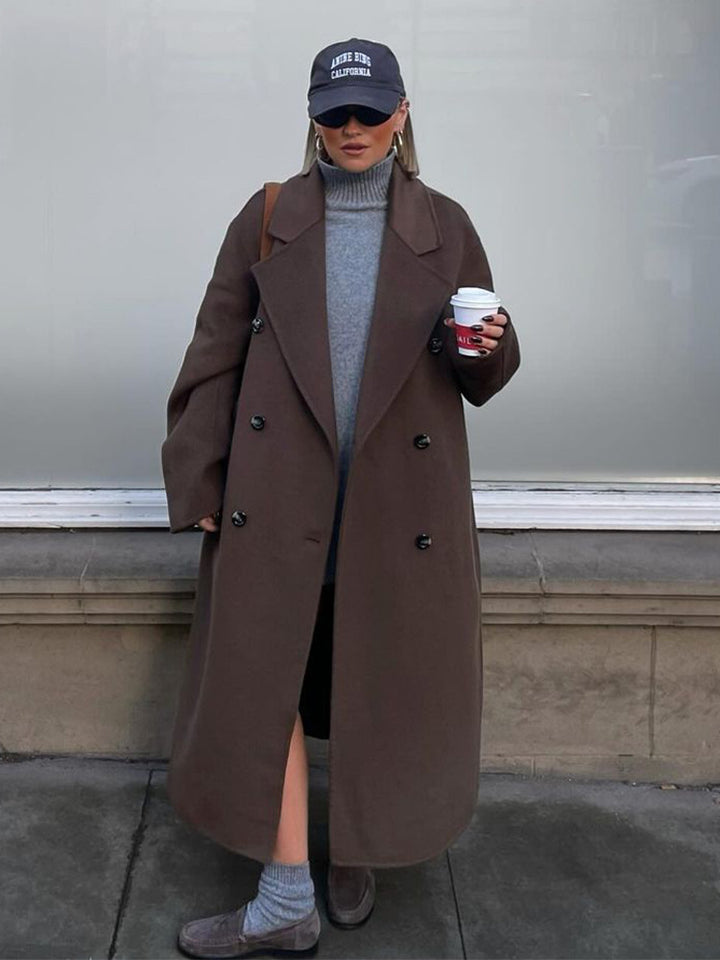 Ladies Oversize Wool Blend Coat with Extended Cocoon Cut and Double Breasted Mune Fashion