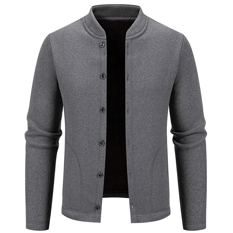 Men's Stand Collar Cardigan with Button Placket and Lightweight Wool Blend Mune Fashion