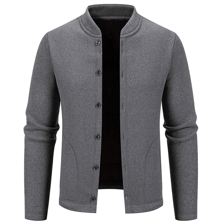 Men's Stand Collar Cardigan with Button Placket and Lightweight Wool Blend Mune Fashion