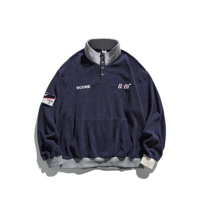 Unisex Fleece Half-Zip Pullover with Stand-Up Collar, Kangaroo Pocket and Contrast Cuffs Mune Fashion