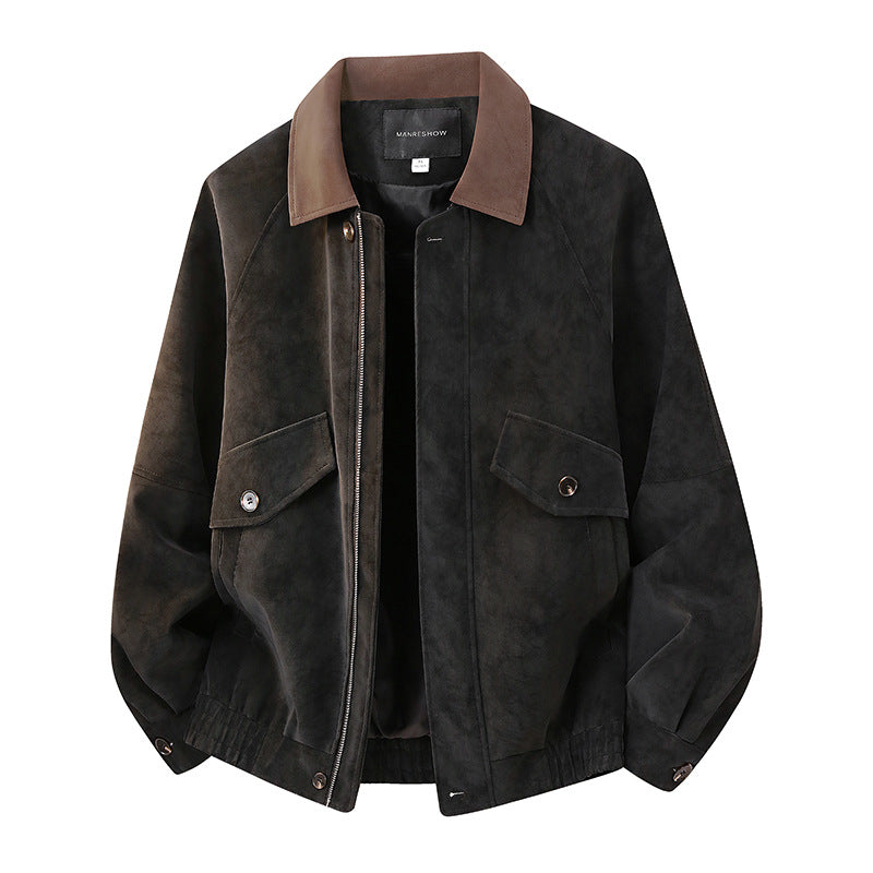 Men's short jacket in vintage worker style made of velor look with flap pockets and elastic hem Mune Fashion