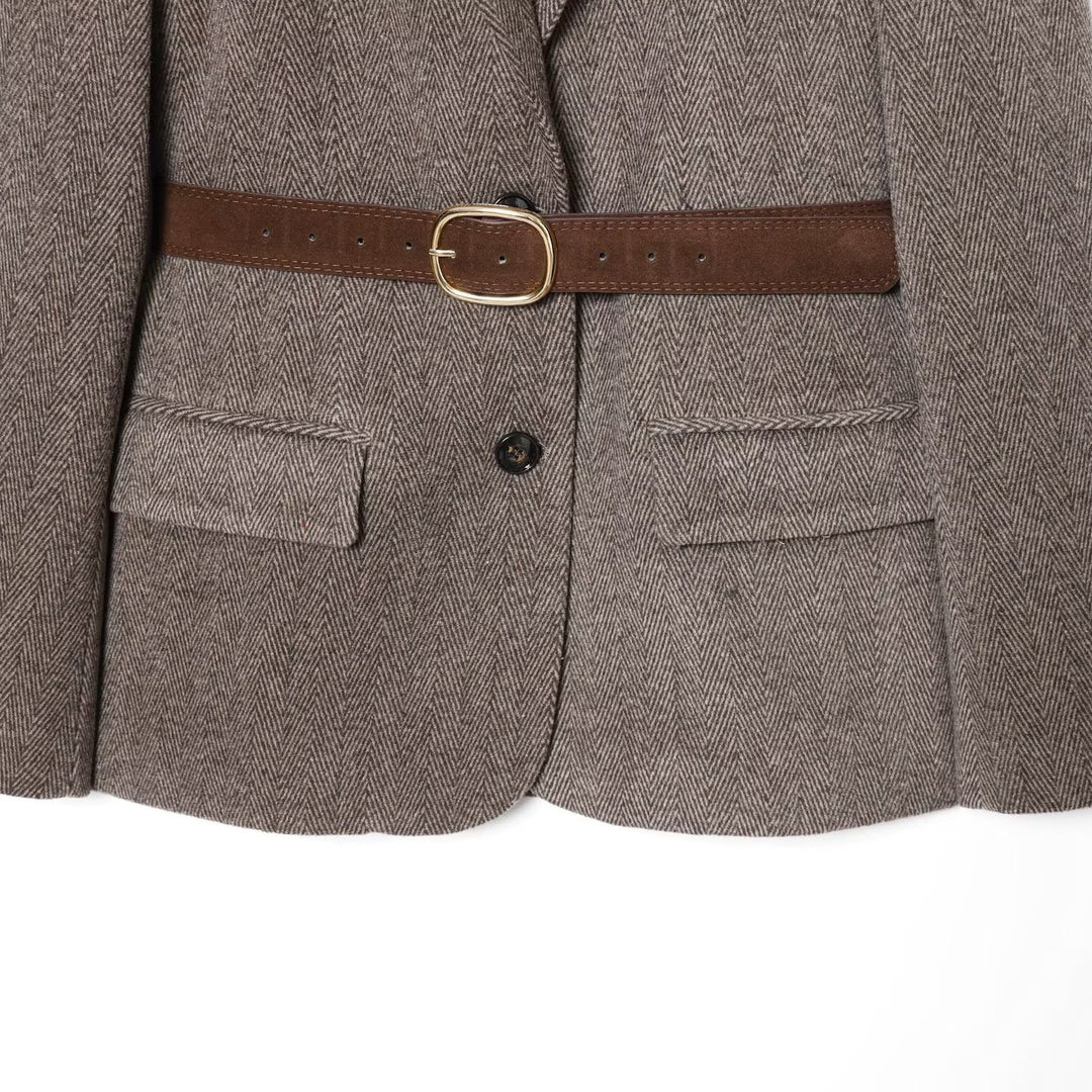 Women's Tailored Herringbone Blazer Coat with TIE Belt Mune Fashion