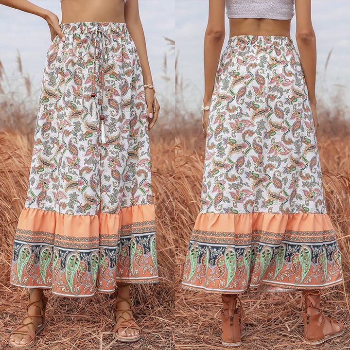 Ladies Maxi Skirt with Colorful Paisley Pattern Mune Fashion