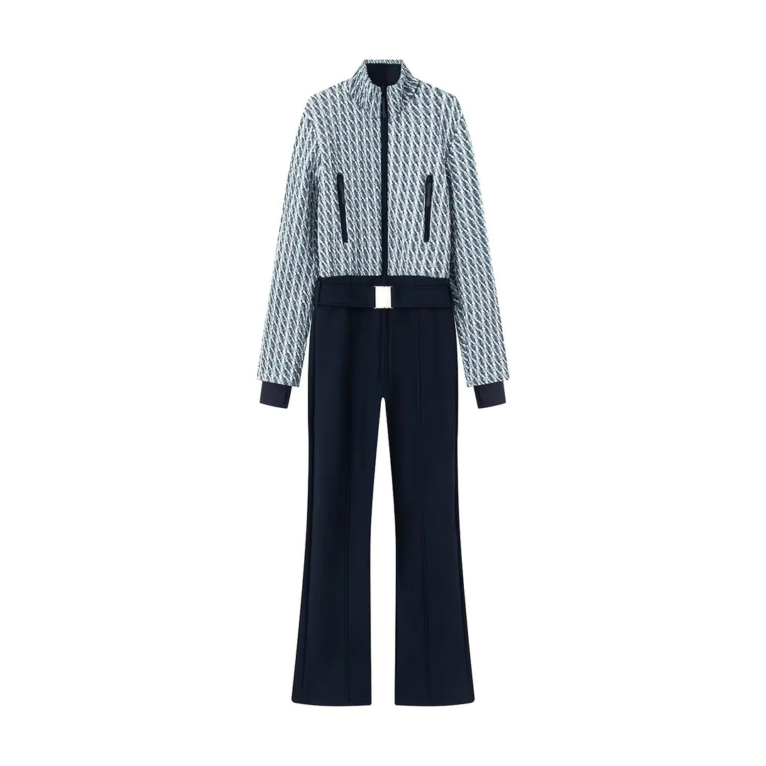 Women's elegant jumpsuit combination with quilted short bomber and wide pleated trousers Mune Fashion