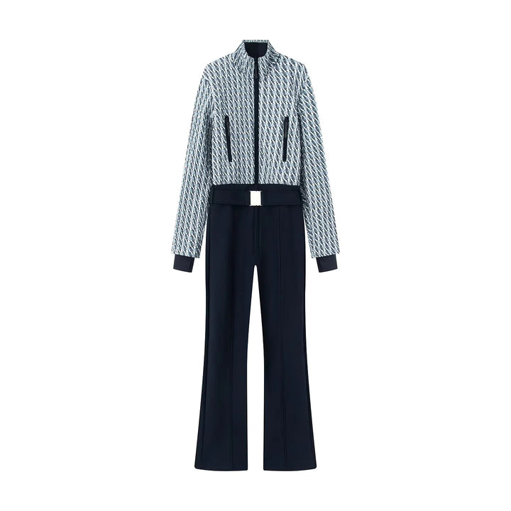 Women's elegant jumpsuit combination with quilted short bomber and wide pleated trousers Mune Fashion