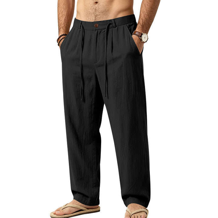 Men's Casual Lounge Pants made of Linen Blend with Pleats and Concealed Drawstring Mune Fashion
