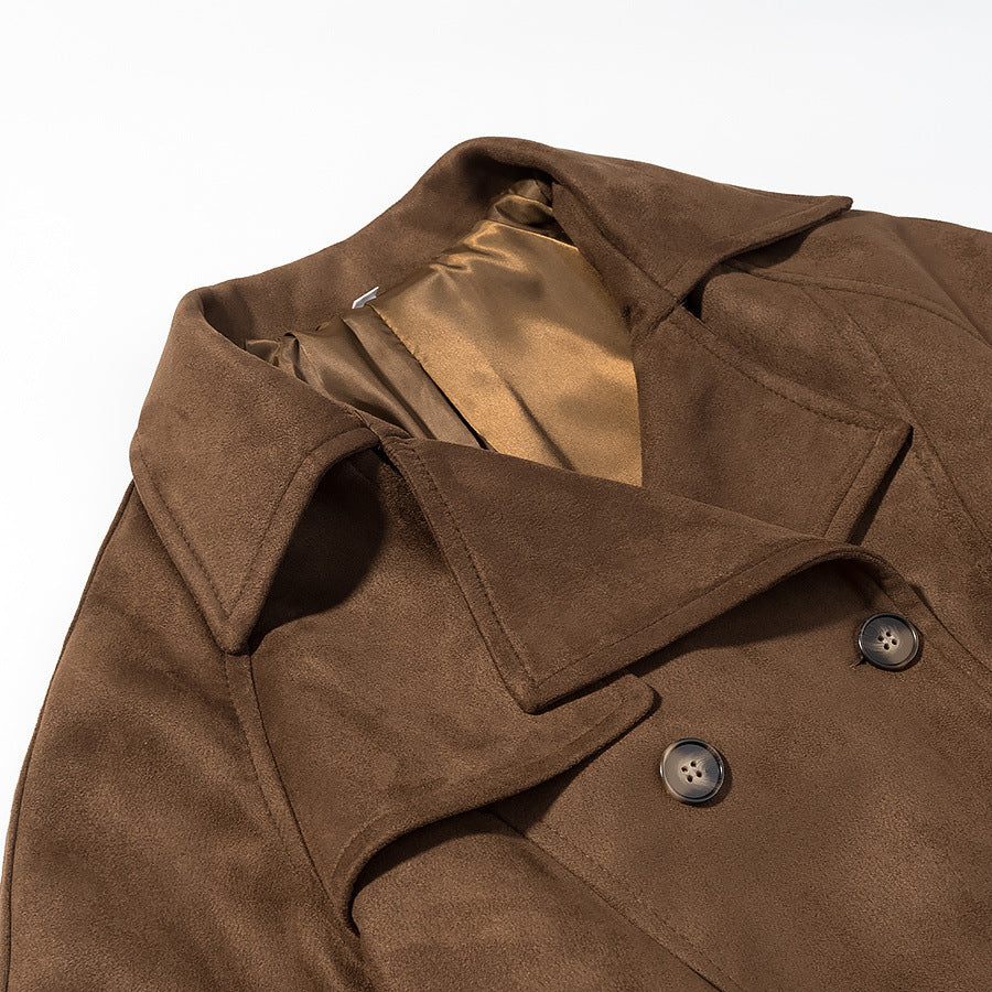 Women's Short Trench Coat in Wool Look Double Breasted with Waist Belt Mune Fashion