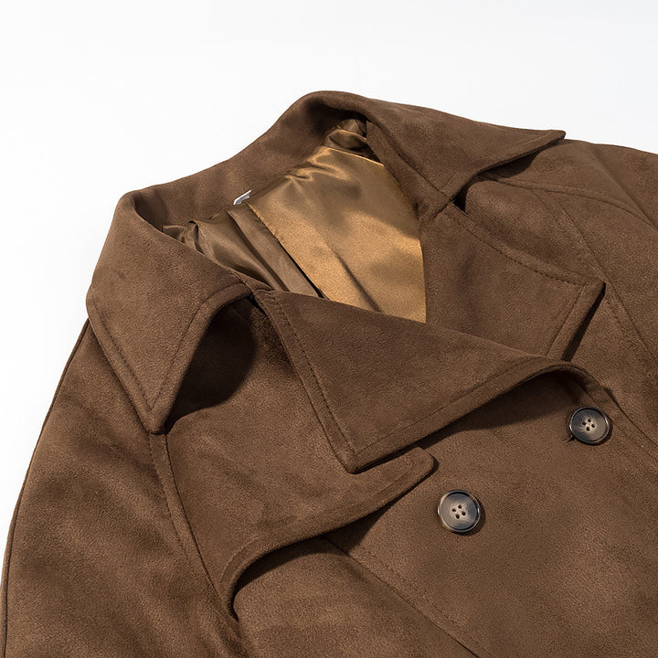 Women's Short Trench Coat in Wool Look Double Breasted with Waist Belt Mune Fashion