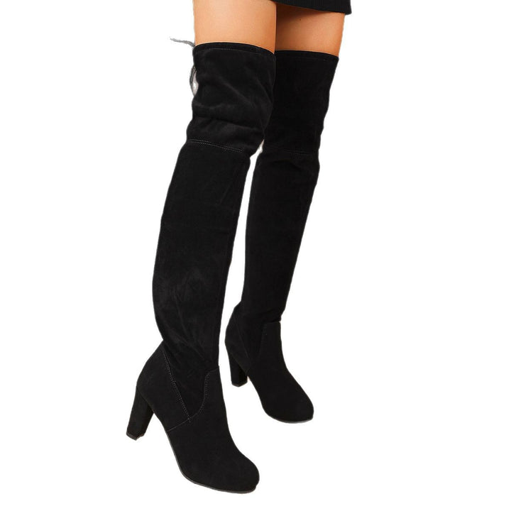 Women Overknee Slouch Boots with 8cm Block Heel and Adjustable Cord Closure Mune Fashion