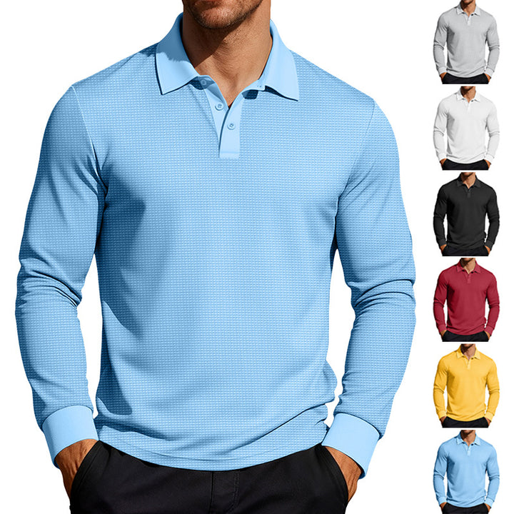 Men's long sleeve polo shirt made of waffle knit with a slim fit, concealed button placket, and shirt collar Mune Fashion