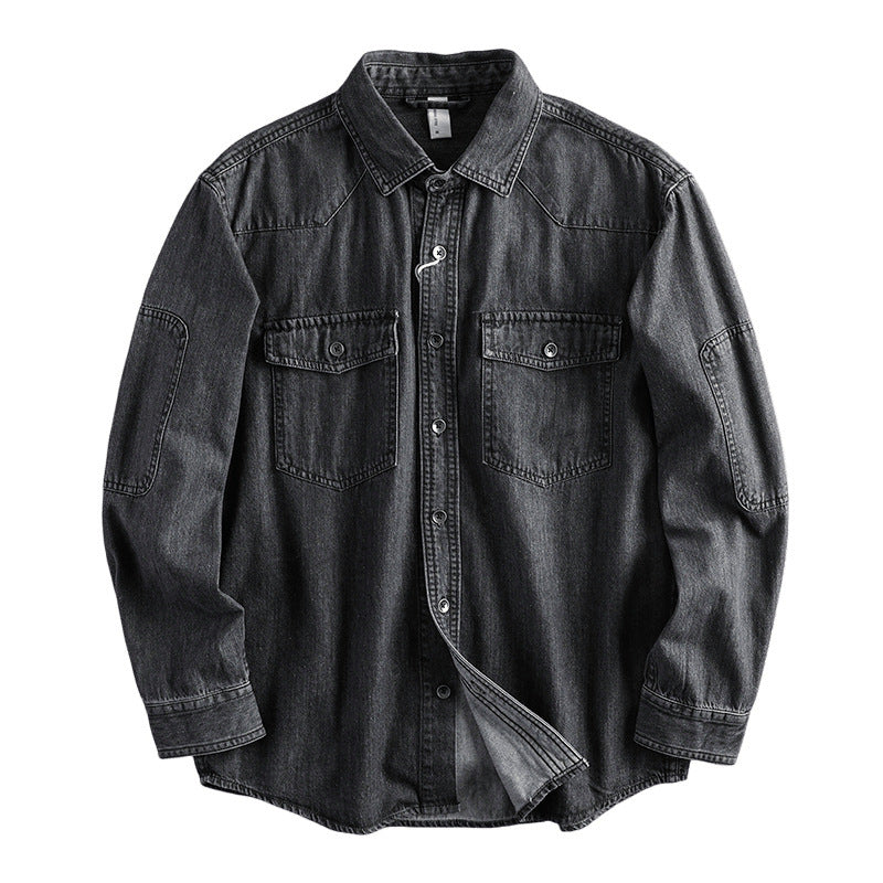 Men's Relaxed Denim Jacket with Flap Pockets, Reinforced Elbows and Visible Button Placket Mune Fashion