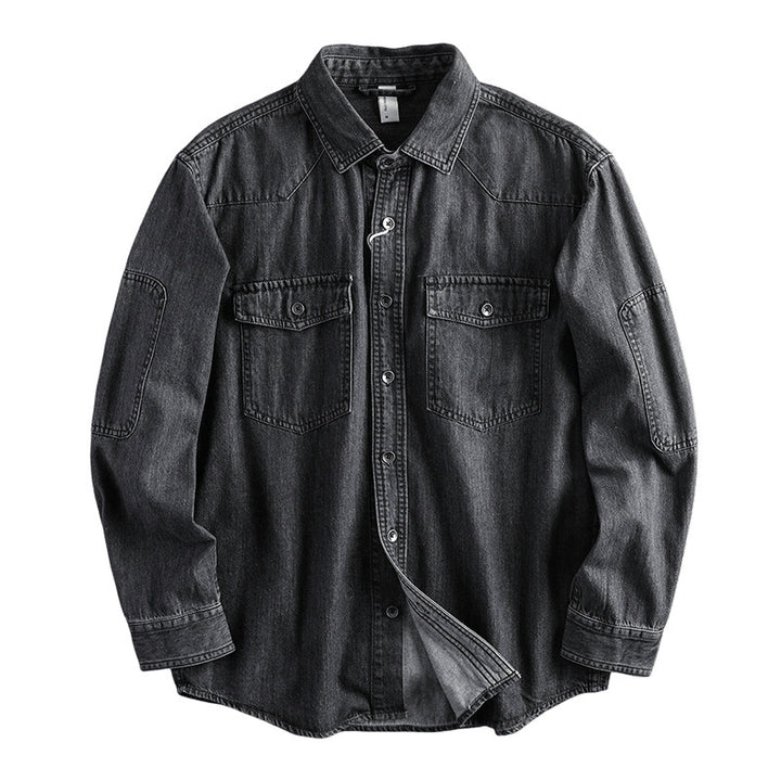 Men's Relaxed Denim Jacket with Flap Pockets, Reinforced Elbows and Visible Button Placket Mune Fashion