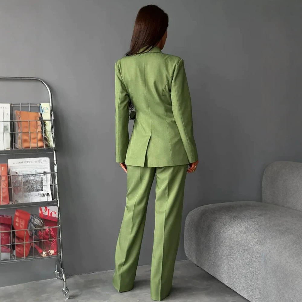 Women Tailored Blazer Coat with Tie Belt and Wide Suit Trousers Mune Fashion