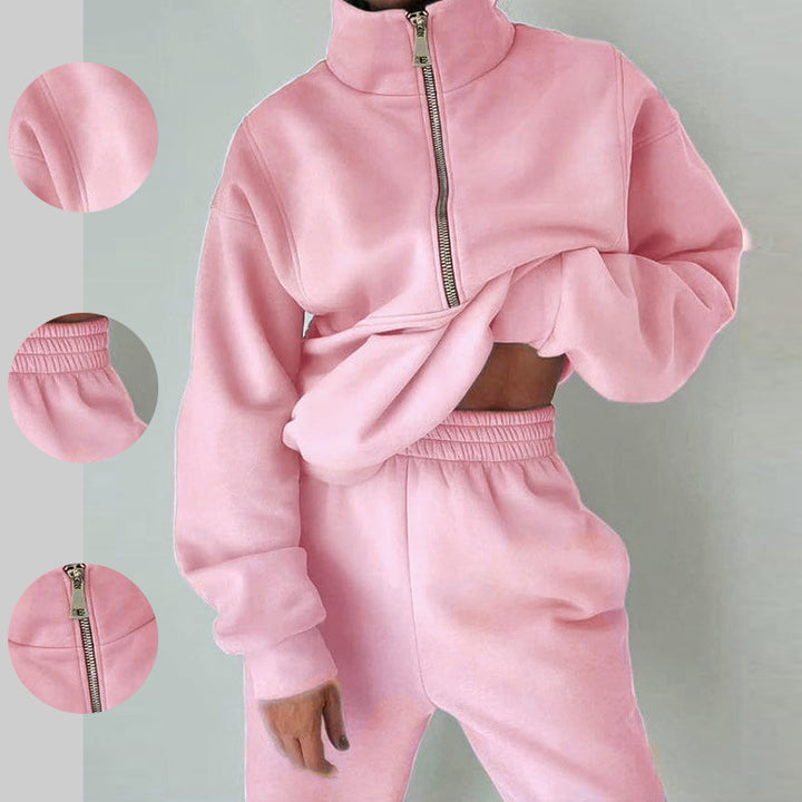 Women's Oversized Half-Zip Sweatshirt with High Stand Collar and Concealed Kangaroo Pocket Mune Fashion