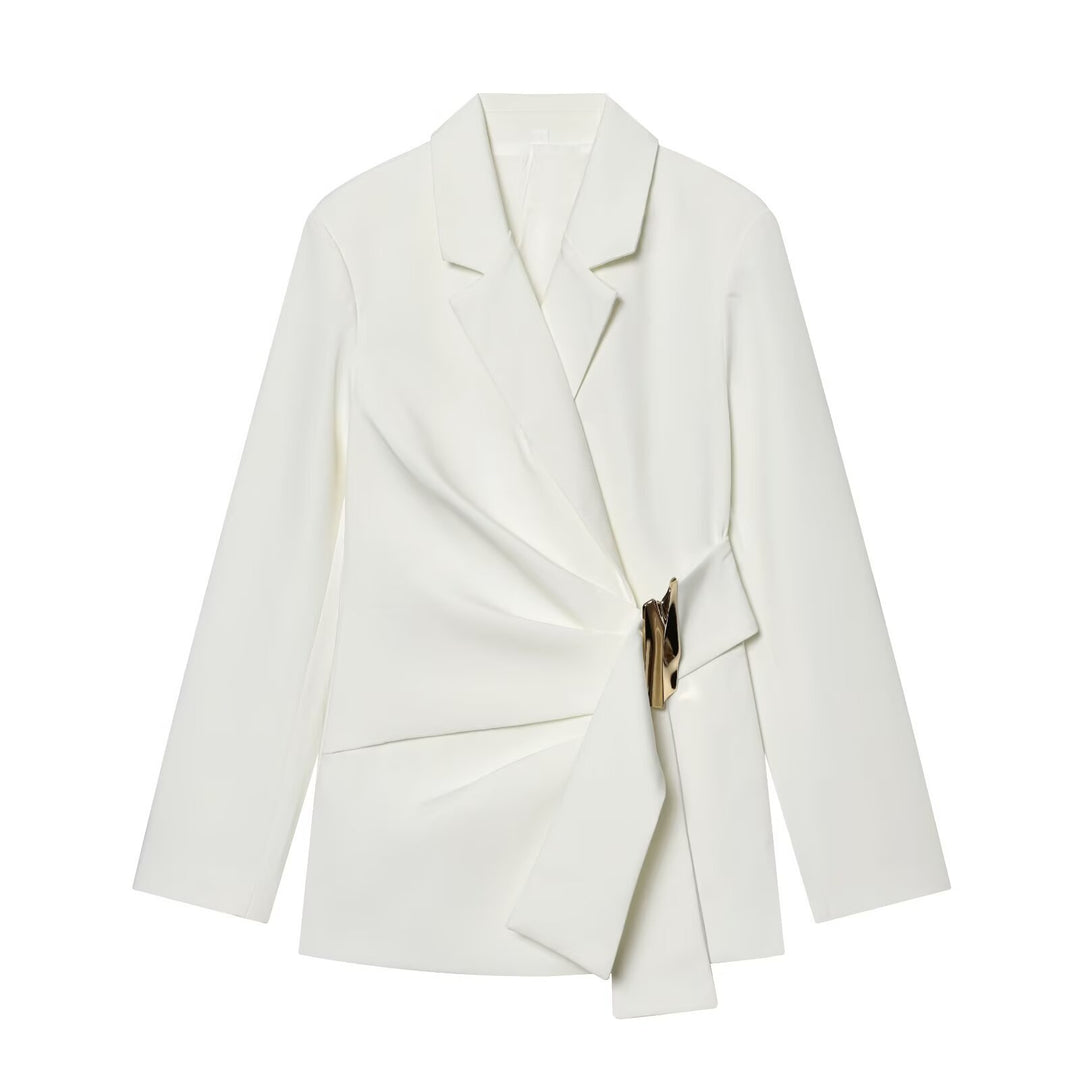 Women's Two-Piece Wrap Blazer and Palazzo Suit Set with Decorative Belt Mune Fashion