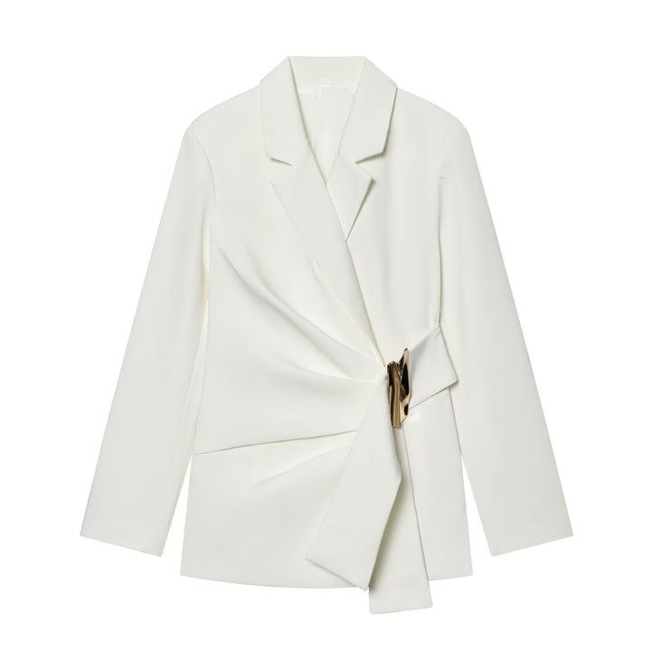 Women's Two-Piece Wrap Blazer and Palazzo Suit Set with Decorative Belt Mune Fashion
