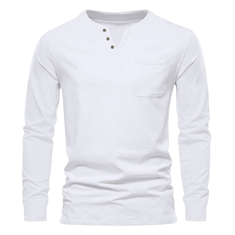 Men's modern Henley long sleeve shirt with asymmetric button placket and chest pocket Mune Fashion