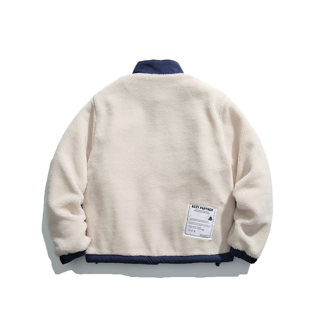 Men's Teddy Fleece Jacket with Stand-Up Collar, Full Zip and Contrast Trim Mune Fashion